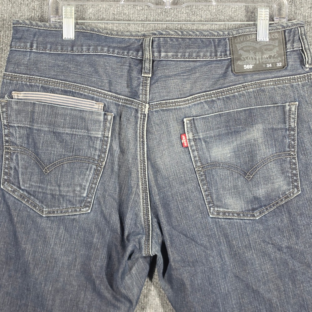 Levis 569 Jeans Mens 34x32 Loose Fit Baggy Indigo Wash Distressed Denim‎ - Picture 10 of 13